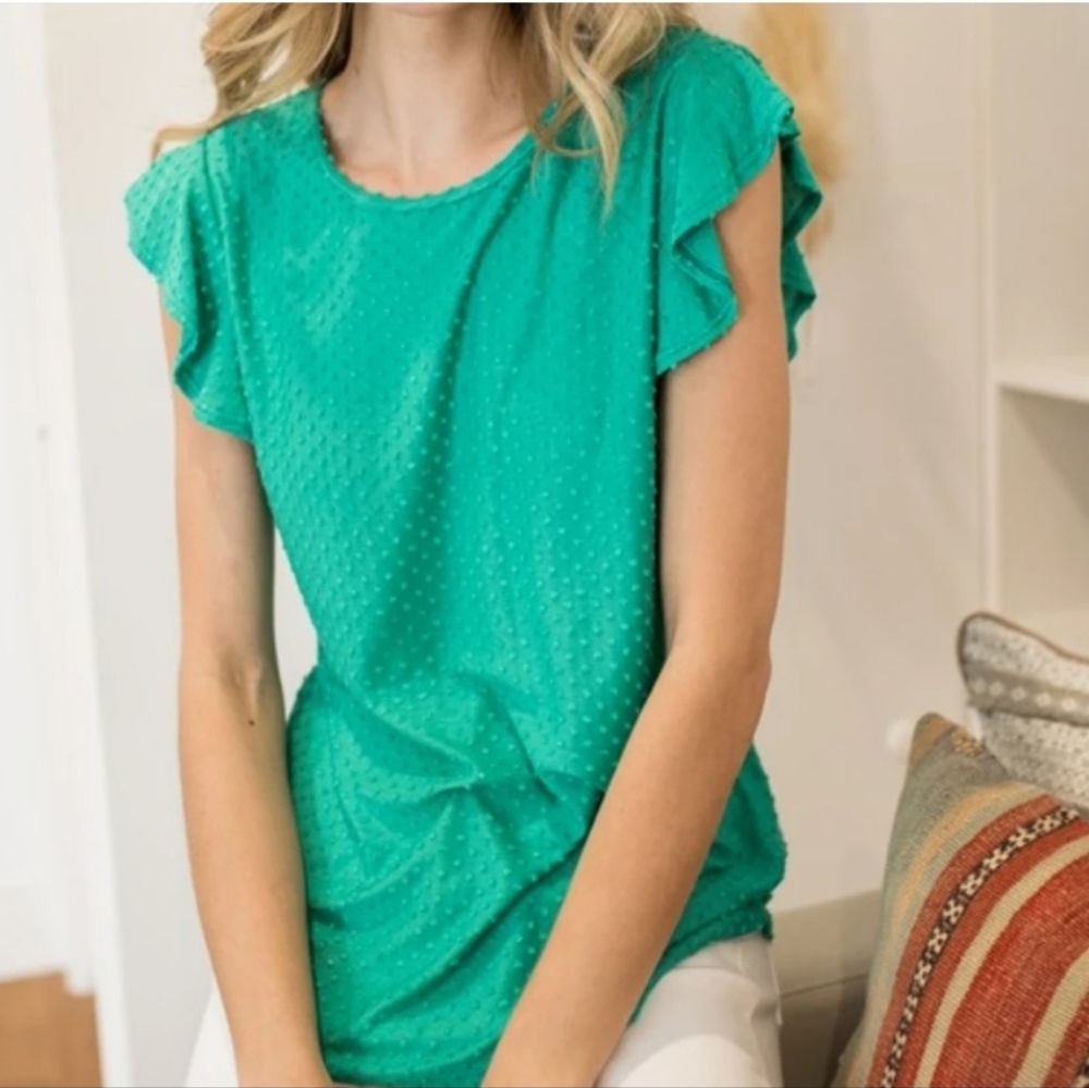 Boutique Swiss Dot Ruffled Blouse